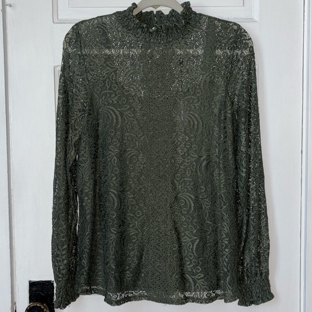 CABLE & GAUGE LACE MOCK NECK LONG SLEEVE